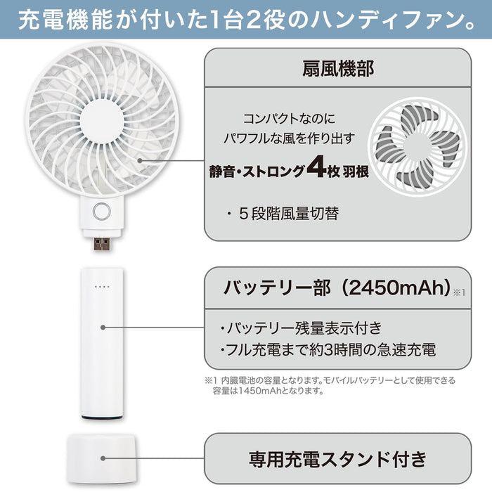 Handy  Fan and Powerbank with Chargable Base HF316WH