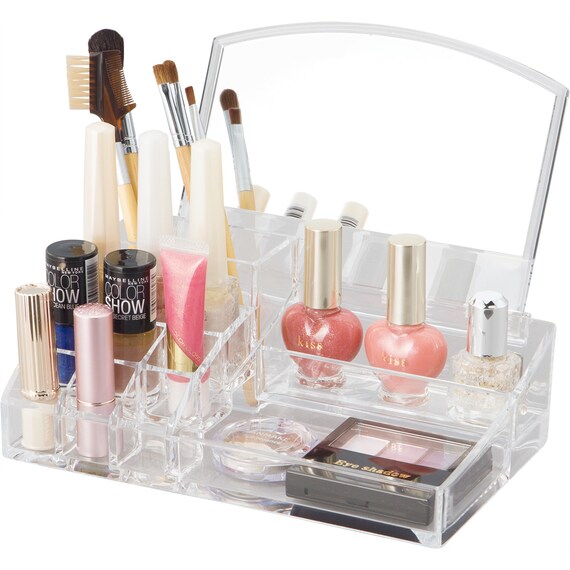 Acrylic Cosmetic Case W / Mirror Lucent L W21.4xD18.5xH17