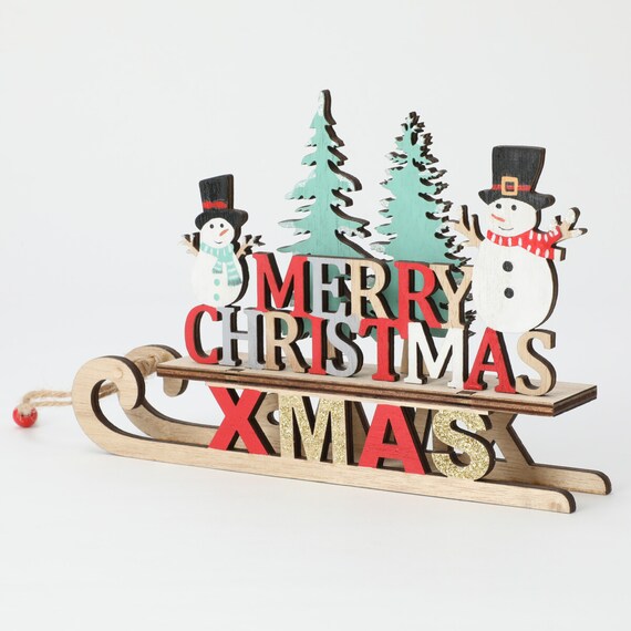 Wooden Decoration Merryxmas With Snowman N2BT