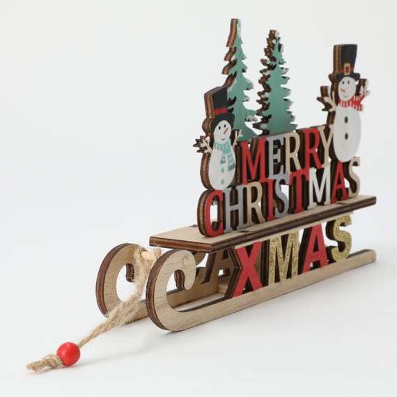 Wooden Decoration Merryxmas With Snowman N2BT