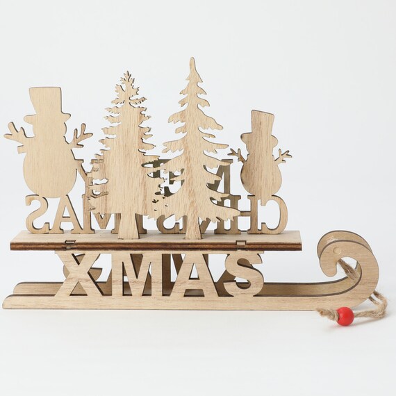 Wooden Decoration Merryxmas With Snowman N2BT